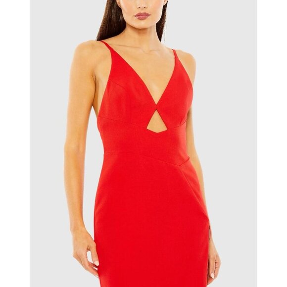New Mac Duggal Size 0 Red 27434 spaghetti strap Cutout High Slit V-Neck Gown - Picture 2 of 12
